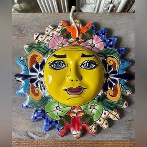 Mexico Pottery Sun & Moon hand paint wall decor celestial