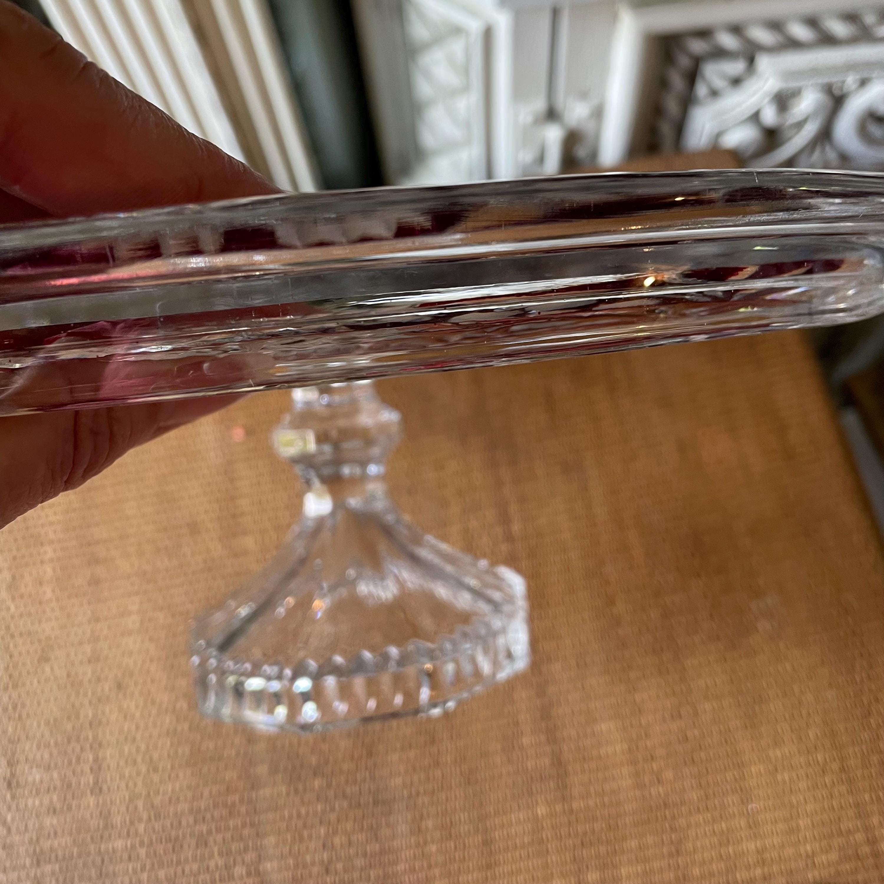 Anna Hütte Vintage Crystal Floral Cake Plate Flower Red Panels