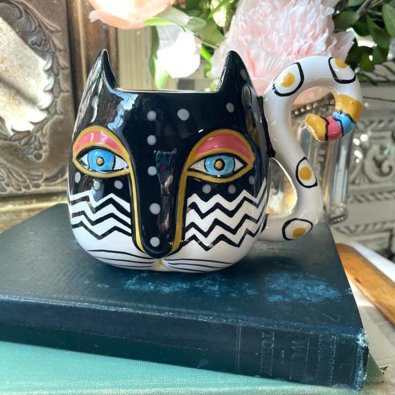 Vintage Laurel Burch CAT Ceramic MUG PLATE Celestial Lotus Love