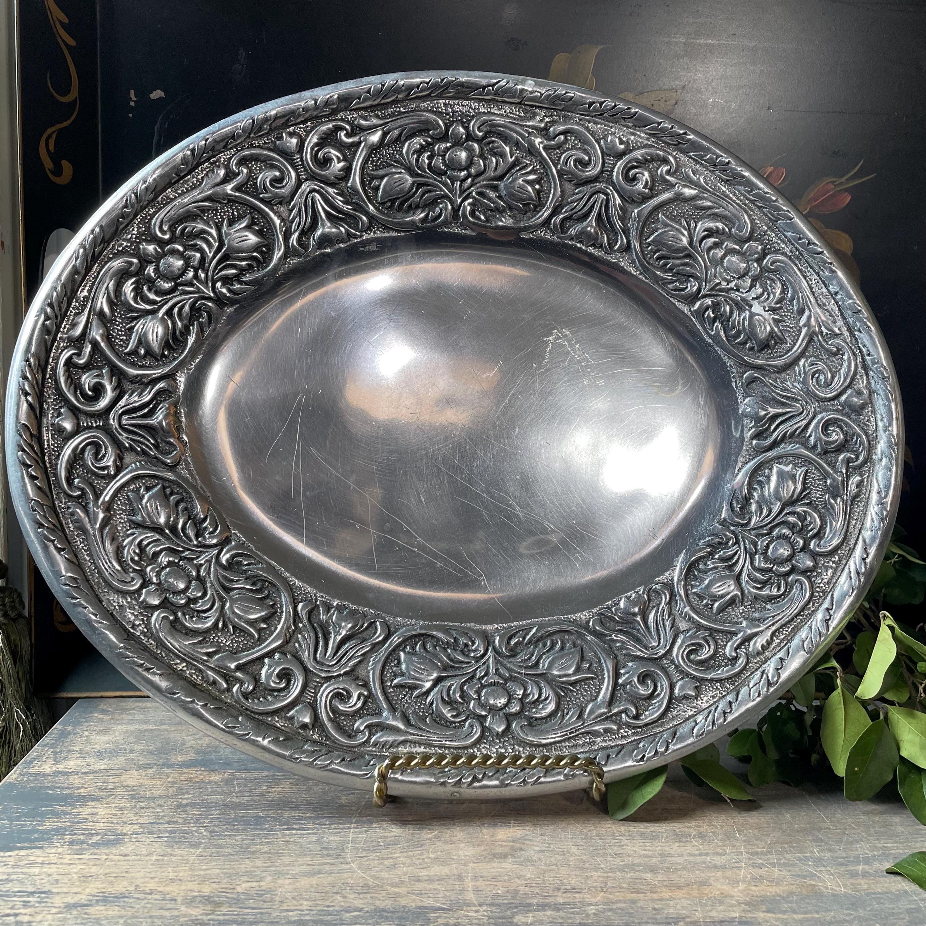Wilton Armetale Silver Pewter Oval Floral Large Serving Tray - Etsy