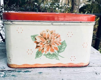Vintage 1950’s metal bread box floral farmhouse storage tin MCM decor