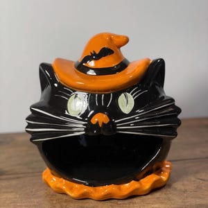 Black cat vintage Halloween retro decor candy dish tealight candle new vintage style