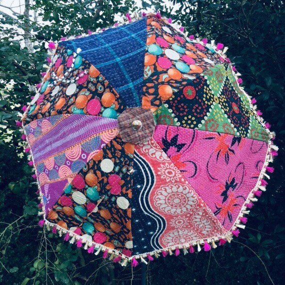 Vintage India Patchwork Fabric Boho Parasol
