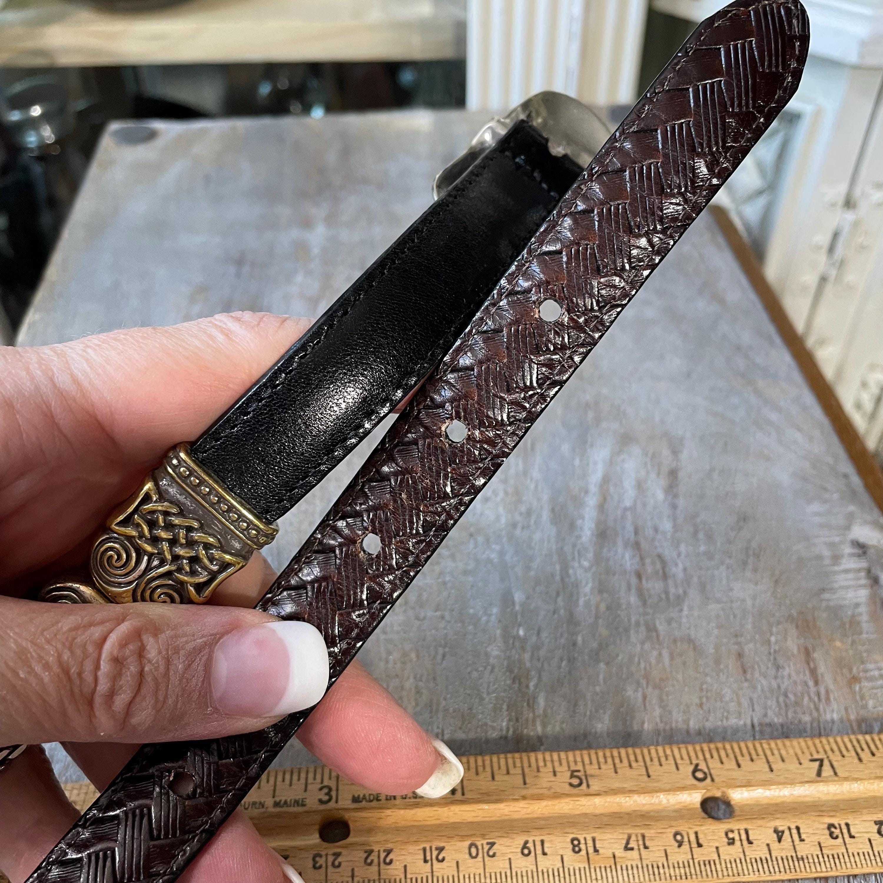 BRIGHTON Celtic Knot Black Embossed Weave Leather Belt 