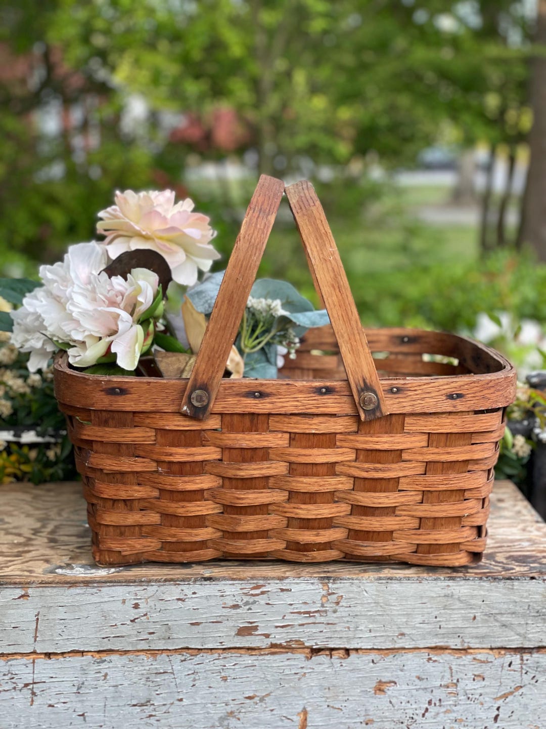 Vintage Splint Wood Farmhouse Basket Moveable Handles Cottage Decor - Etsy