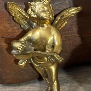Brass Cherub Angel Baby gold figurine Victorian Hollywood Regency vintage decor