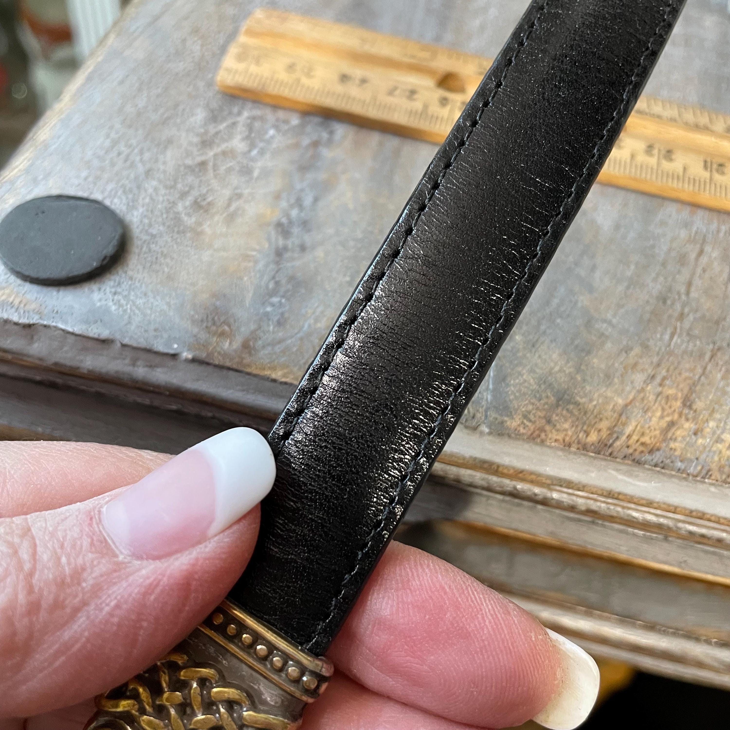 BRIGHTON Celtic Knot Black Brown Embossed Weave Leather Belt, Reversible M/L Artisan Handcrafted Celtic Knot Embossed Leather Belt  main image 4