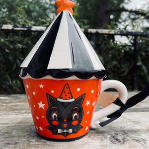 Johanna Parker vintage Halloween Cat mug & lid new