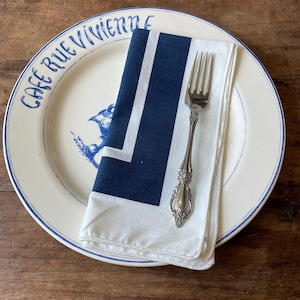 Vintage blue & white stripe cloth dinner napkins 4