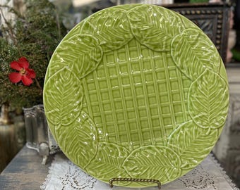 Vintage Bordallo Pinheiro Majolica Light Lime Green Ceramic Basket