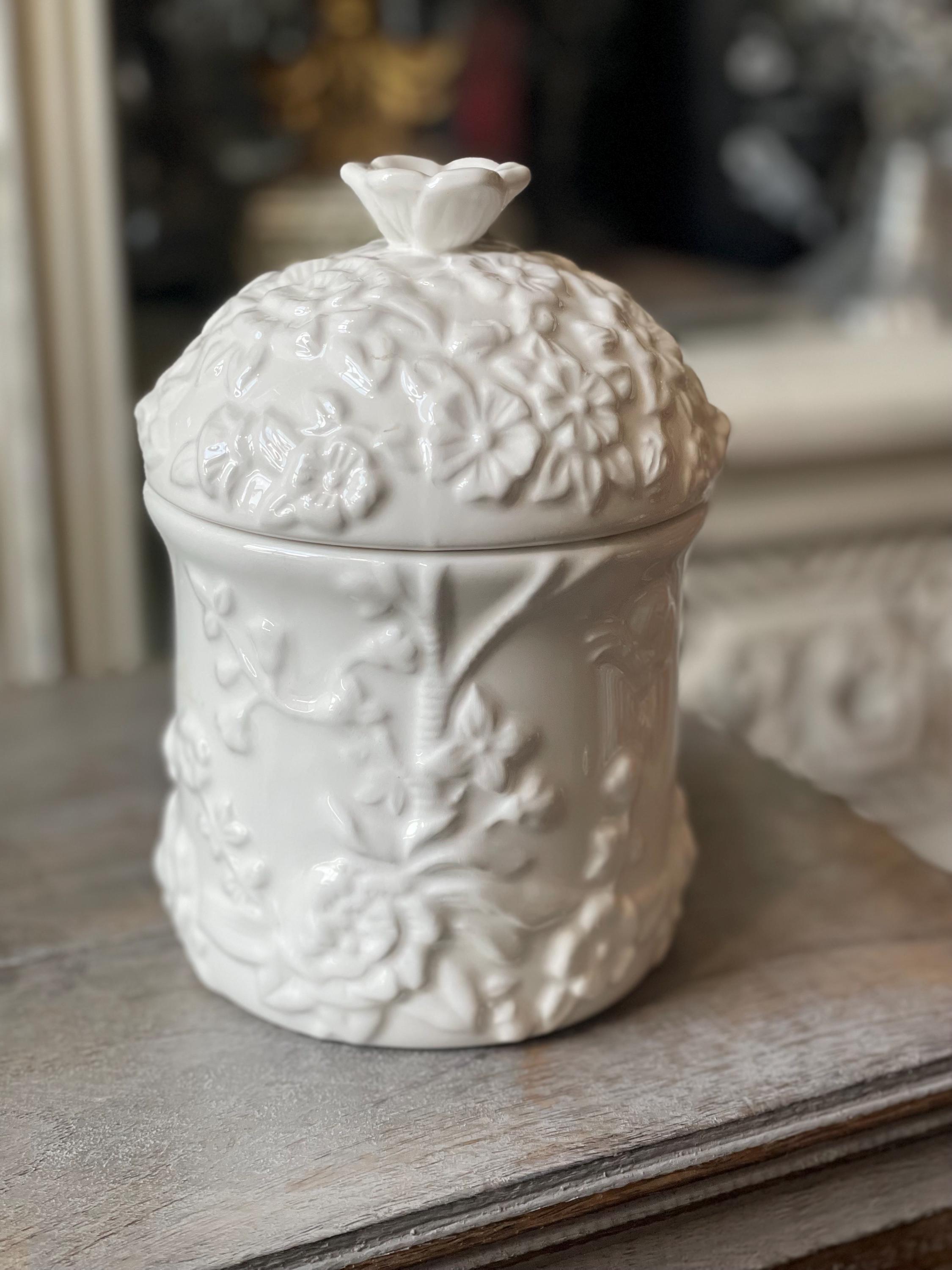 White floral ceramic storage container vintage 1997