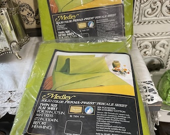 Sábanas individuales de percal Medley amarillas y verdes vintage nuevas