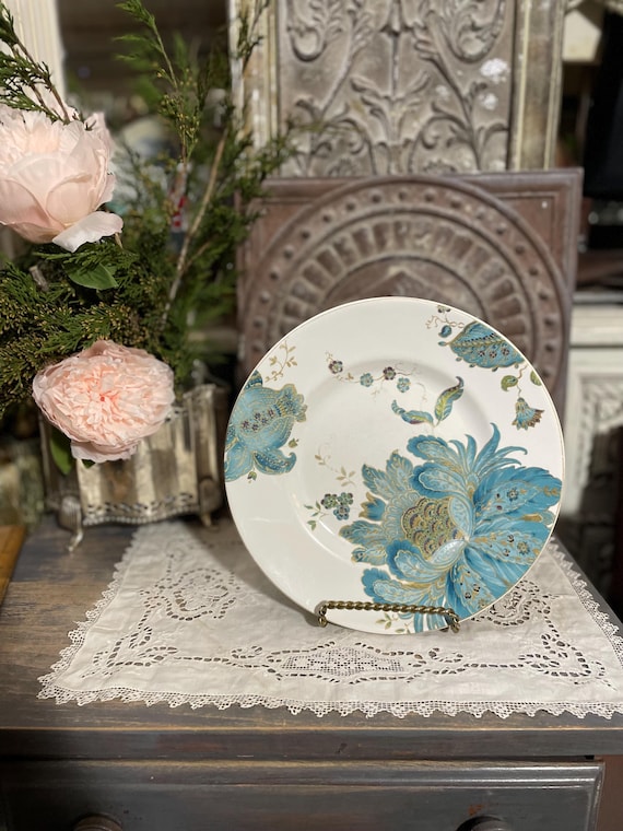 222 Fifth Eliza Peacock Garden Dinner Plate Bowls Teapot Cups Teal