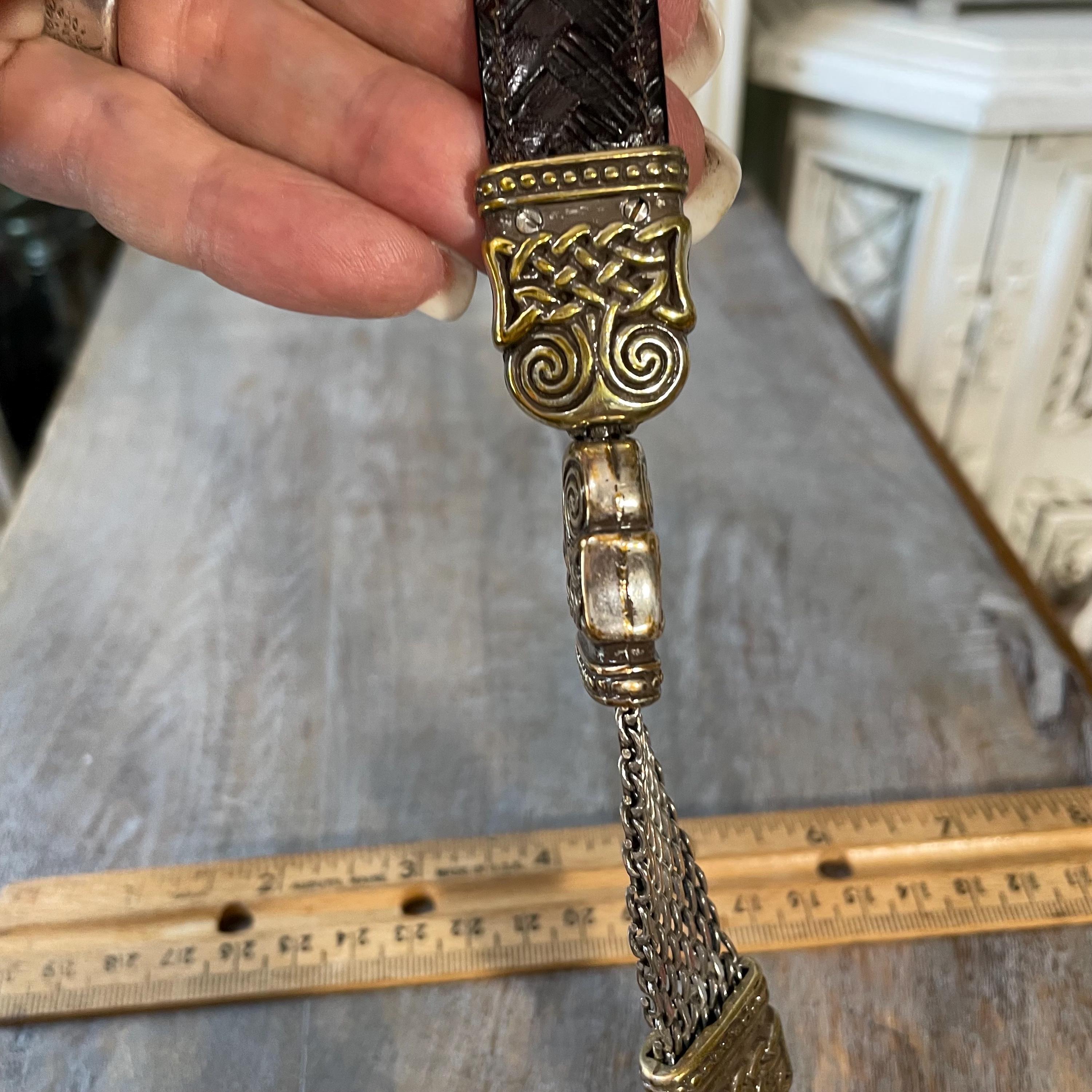 BRIGHTON Celtic Knot Black Brown Embossed Weave Leather Belt, Reversible M/L Artisan Handcrafted Celtic Knot Embossed Leather Belt  main image 2