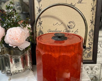 Vintage Mid Century Mod Orange antique brass  ice bucket retro barware