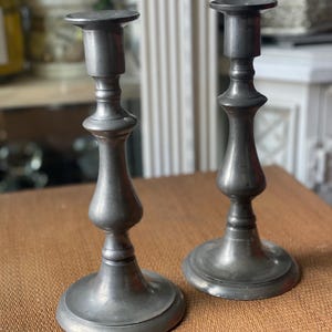Vintage pewter candlestick holders antique silver signed stamped