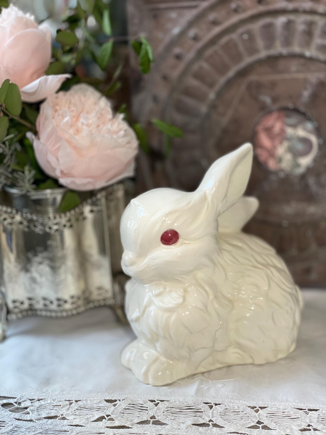 Vintage White Ceramic Bunny Rabbit Easter Spring Decor - Etsy