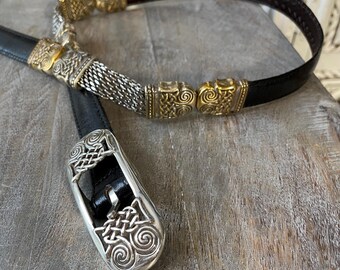 BRIGHTON Celtic Knot Black Embossed Weave Leather Belt  display picture 1