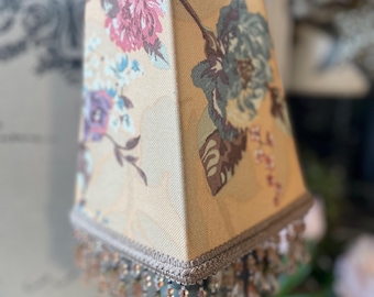 Vintage beaded yellow floral clip lampshade