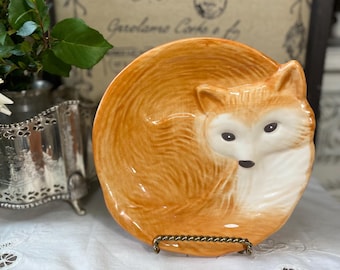 Fox & squirrel earthenware plates woodland decor