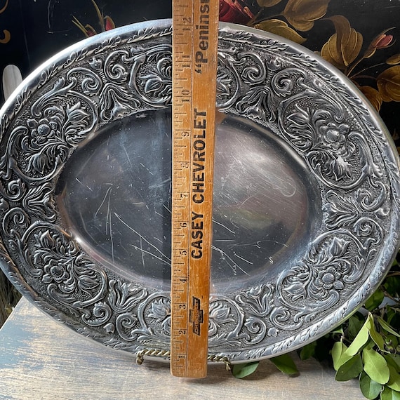 Wilton Armetale Silver Pewter Oval Floral Large Serving Tray - Etsy