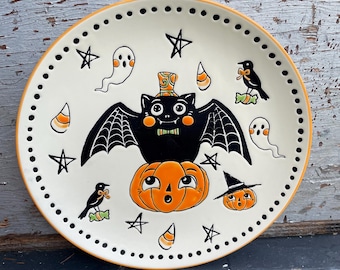 Eli + Ana Creep Show Halloween salad plate pumpkin bat nwt