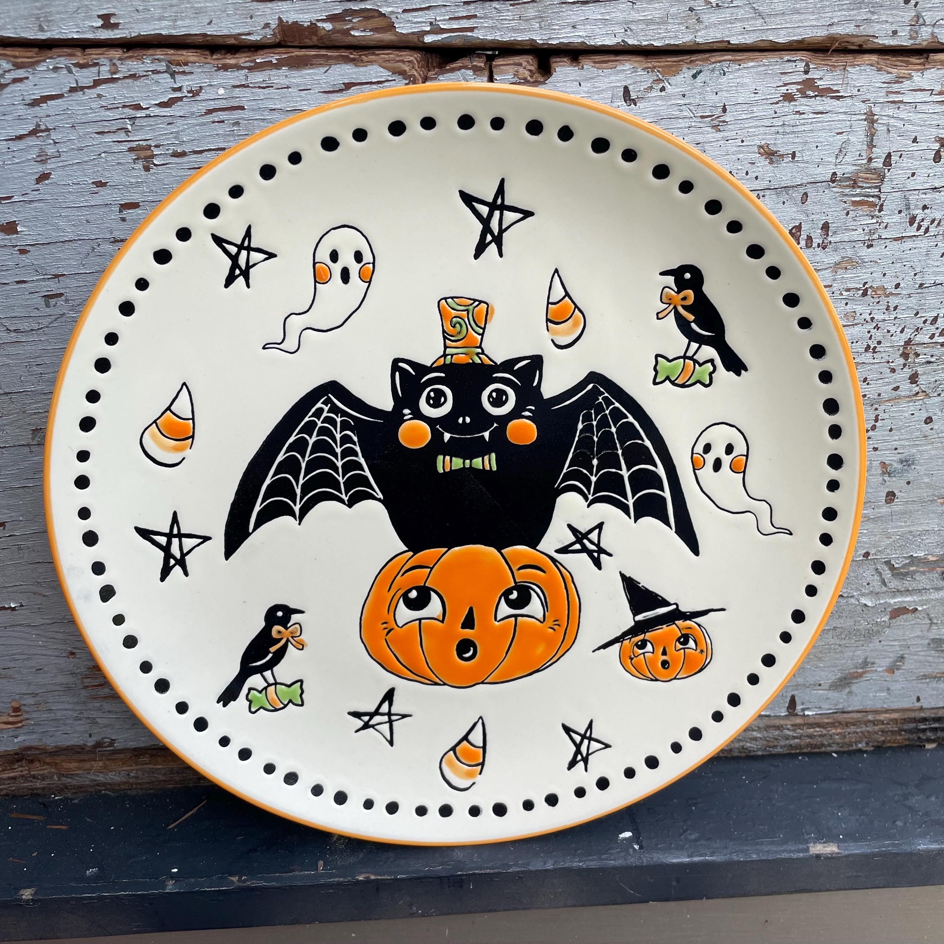 マッキー様オーダー品　Halloween　まっかな秋 Eli + Ana Creep Show Halloween Salad Plate Pumpkin Bat Nwt - Etsy