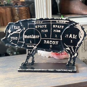 Black metal Farmhouse Pig pork chart sign