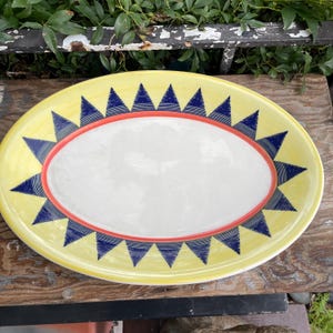 Homer Laughlin Salerno yellow white ceramic MCM retro plate serving platter