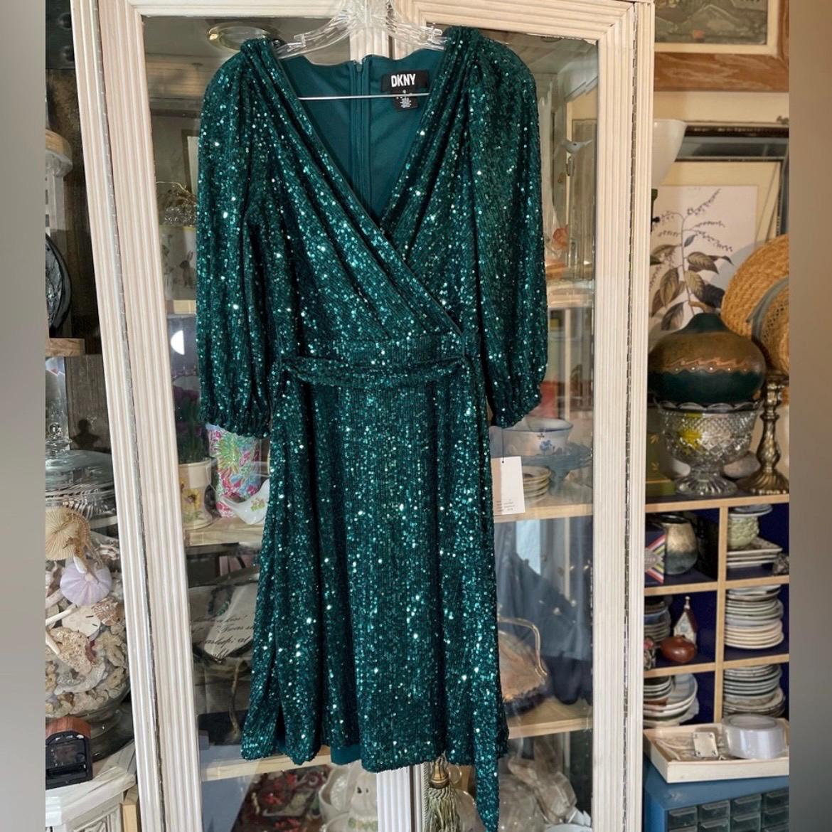 emerald green sequin dress long sleeve DKNY Long-Sleeve Faux-Wrap - NA-08.04.26AM