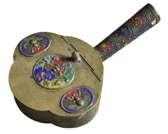 Vtg Chinese Cloisonne Enamel Brass Butler Crumb Catcher Ashtray 6.75" x 3.5 x 1"