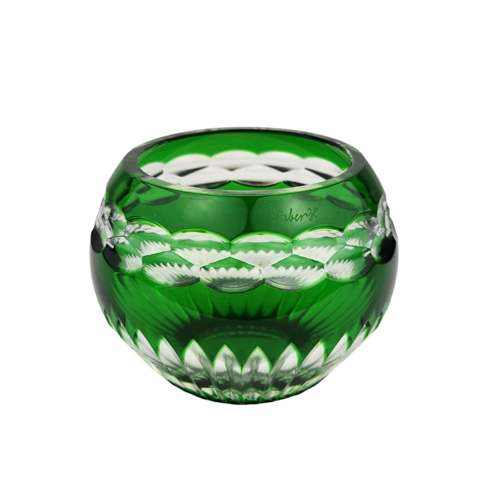 Faberge Nadya Crystal Votive Emerald Green Cut Glass Candleholder