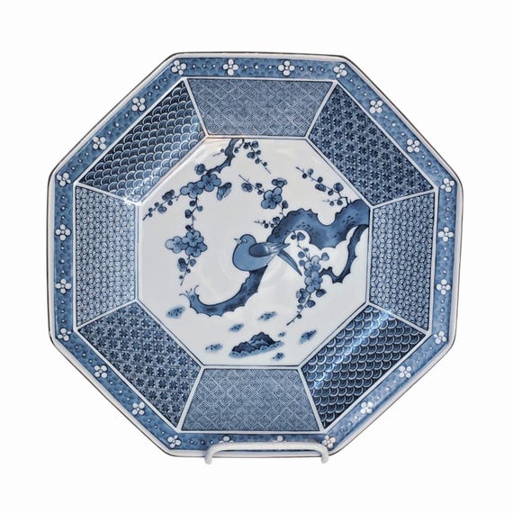 Tiffany & Co Blue Octagon Large Dinner Plate Dragon Asian Japan