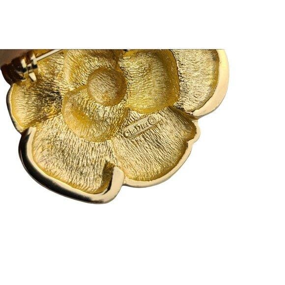 Vintage Christian Dior Flower Gold-tone Rhinestone Brooch/pin 1.52