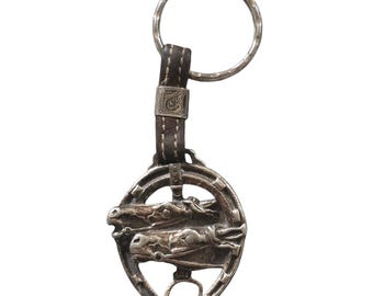 Vintage breloczek do kluczy z podkową w kształcie konia, ze srebra próby 925, 5 cm x 12,7 cm