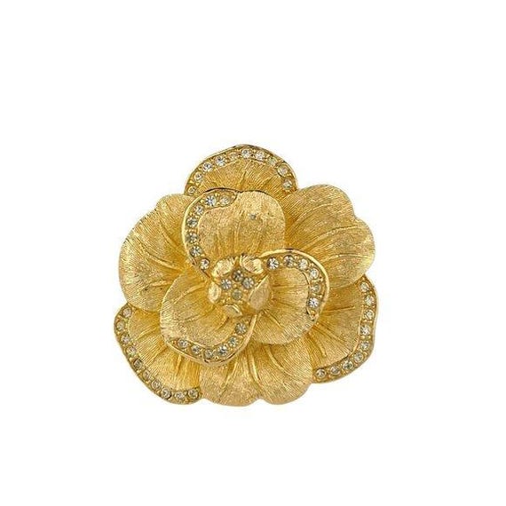 Vintage Christian Dior Flower Gold-tone Rhinestone Brooch/pin 1.52