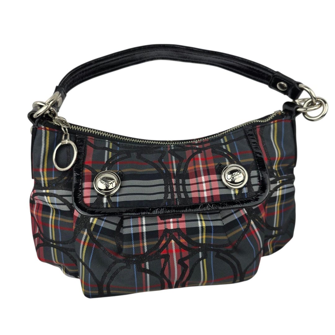 Coach Poppy 2-way Canvas Shoulder Bag Multi-color Black Red 12
