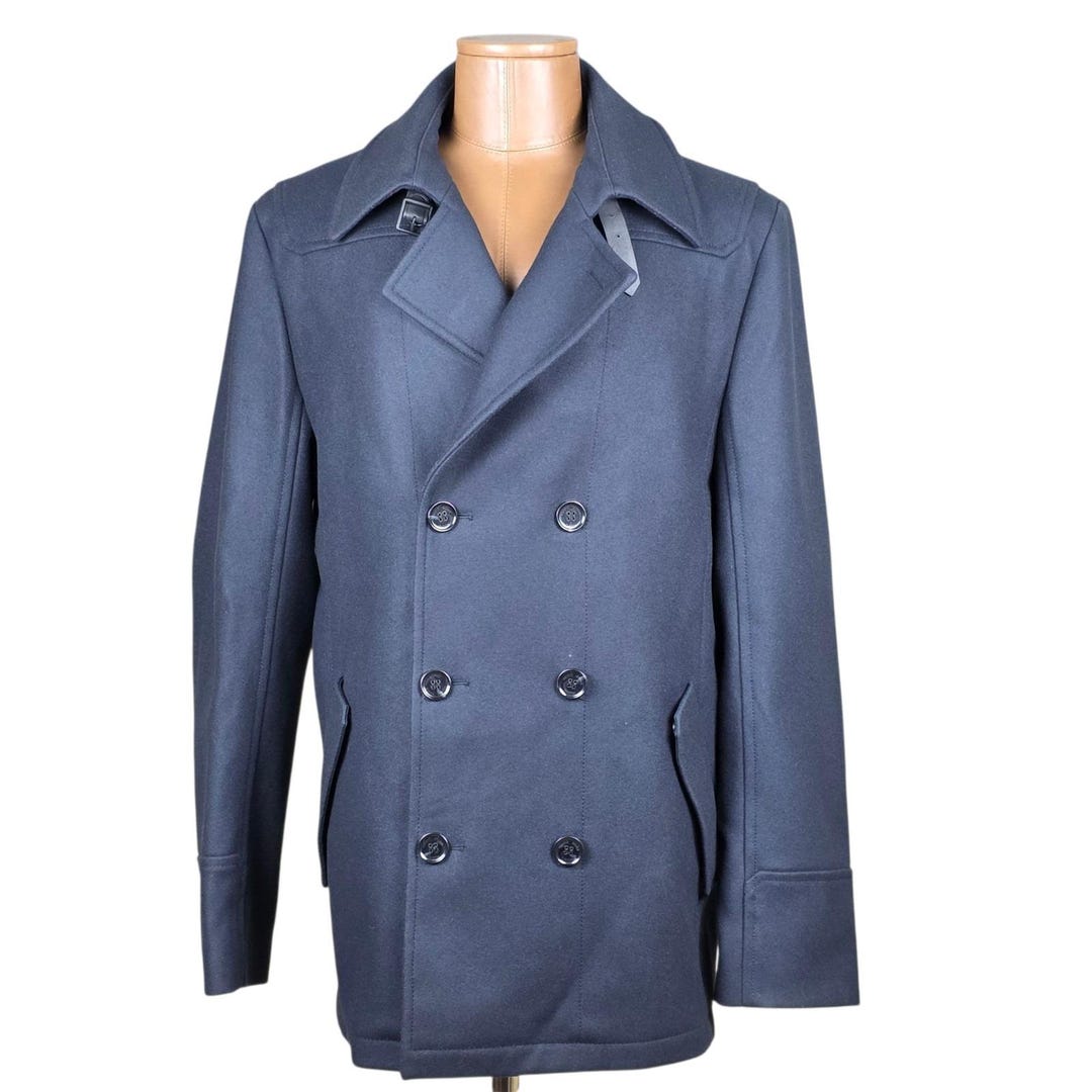 Hugo Boss Navy Blue Slim Fit Double Breasted Wool Peacoat Size L - Etsy