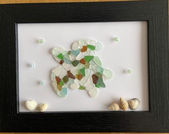 Echte zeeglaskunst schildpad: handgemaakt kustmuurdecor (10 x 8 inch)