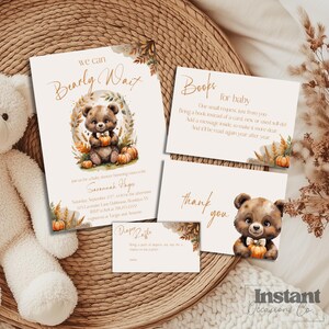Bearly Wait babyshower uitnodiging herfst pompoen beer thema, digitale downloadset met boeken voor baby, luierloterij en bedankkaart,
