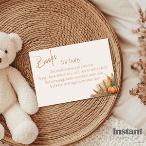 Bearly Wait boeken voor baby kaartsjabloon, herfst pompoen beer thema, herfst babyshower sjabloon, digitale download, babyshower invoegen