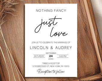 Nothing Fancy Just Love Wedding Invitation Template, Editable Minimalist Wedding Invite, Printable Modern Design, Instant Download