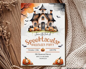Spooktacular Halloween Party Invitation Template, Halloween Party Invitation Template, Editable Halloween Digital Download, Haunted House