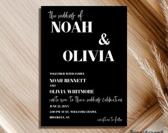 Black Tie Wedding Invitation Template, Editable Classic Black and White Wedding Invite, Minimalist Printable Design