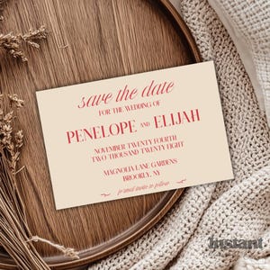 Modern Red Wedding Save The Date Template, Modern Editable Save The Date, Wedding Announcement, Minimalist, Monochrome, Printable Wedding