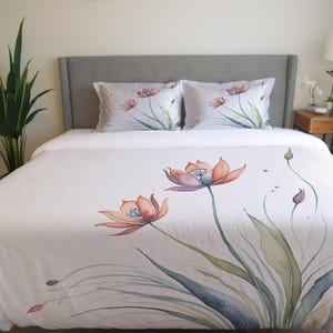 Floral Duvet Cover and Pillow Shams, Elegant Botanical Bedding, Grandmother Gift, Boho Decor, Spring decorations, Watercolor Comforter Set