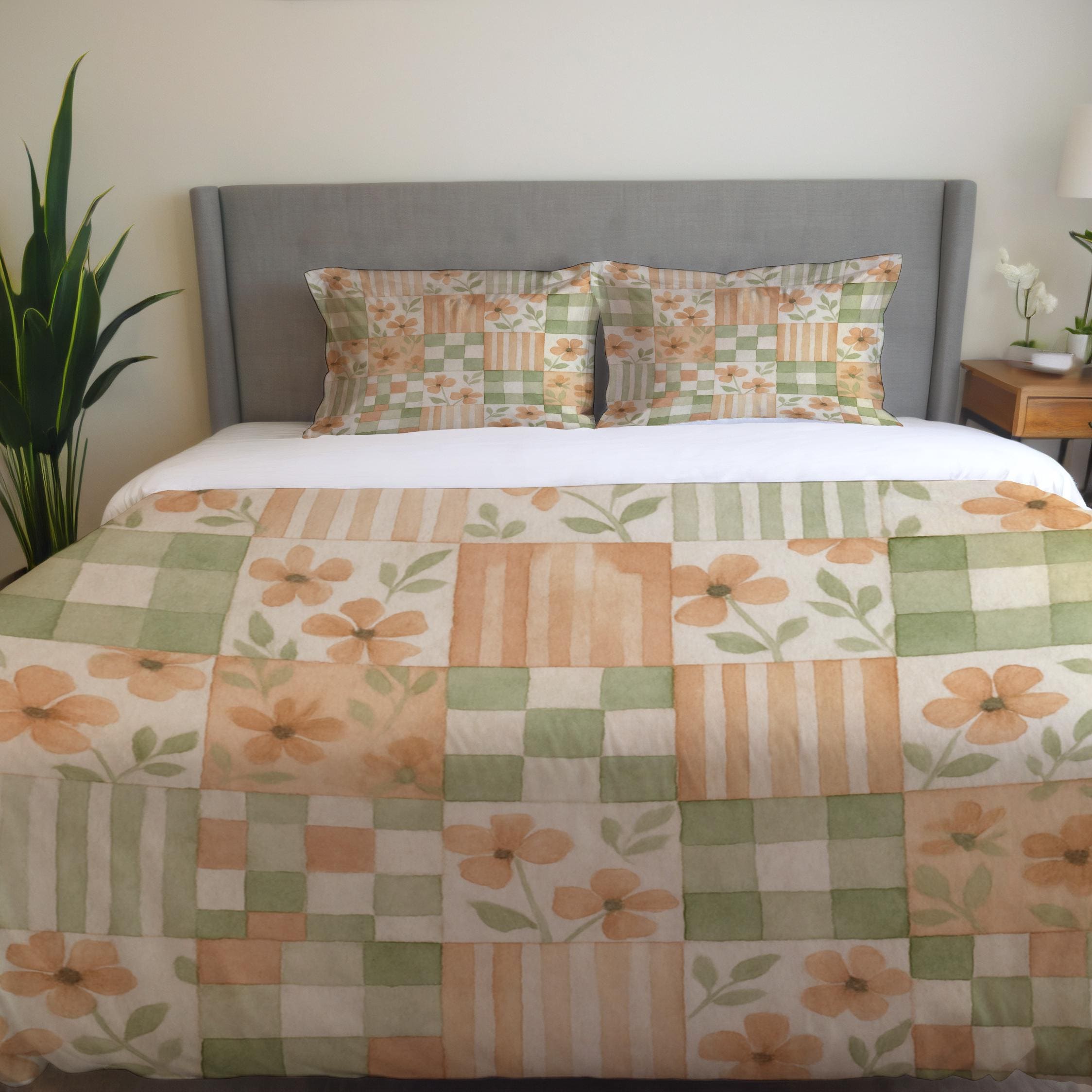 花柄パッチワーク掛け布団、羽毛布団カバー、枕カバーセット