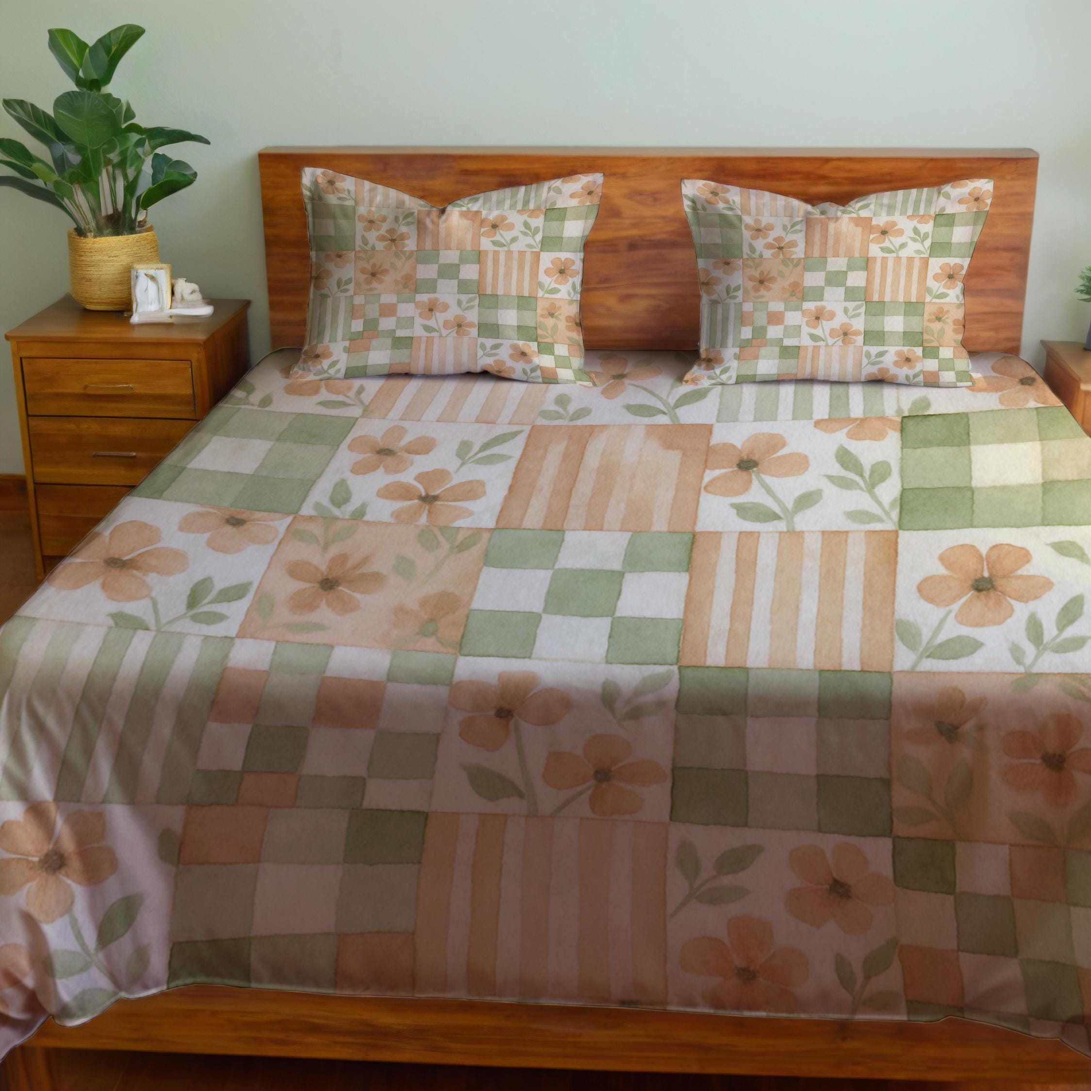 花柄パッチワーク掛け布団、羽毛布団カバー、枕カバーセット