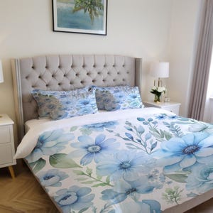 Blue Wildflower Floral Comforter Set, Duvet,  Pillow Sham, Cozy Bedding Gift, Bedroom Decor, Home Interior Design, Blue Blanket bedding set