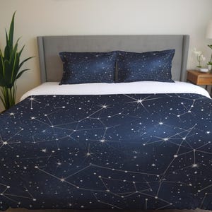 Ensemble housse de couette constellation céleste avec couvre-oreillers assortis - Literie ciel nocturne, décoration de chambre à coucher carte des étoiles, cadeau cosmique, édredon